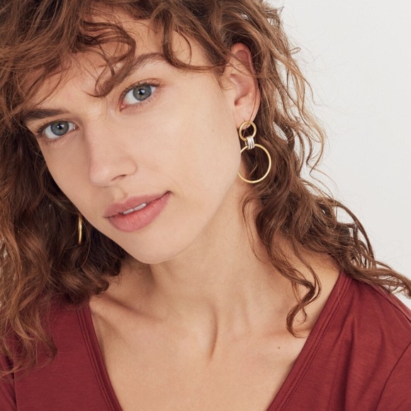 Madewell Brass Silver Two Tone Dangle Hoops Earrings - Picture 2 of 5